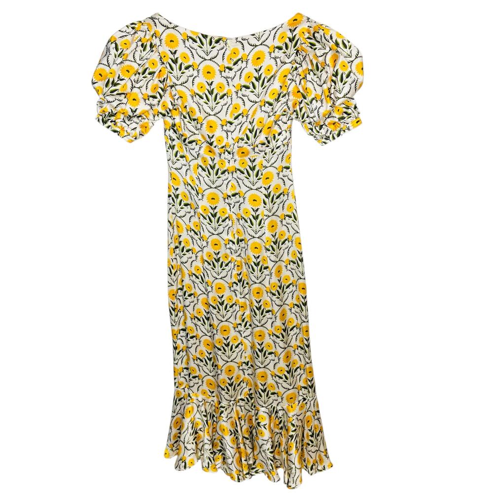 Agua by Agua Bendita Mango Mimosa Midi Dress S Silk White Yellow Floral Rare - Picture 9 of 16